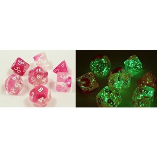 Lab Dice™ 4 Gemini® Polyhedral Clear-Pink/white Luminary™ 7-Die Set
