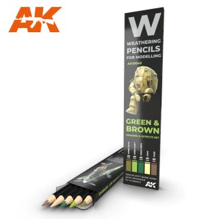 AK: Weathering Pencils for Modelling - Green & Brown Set