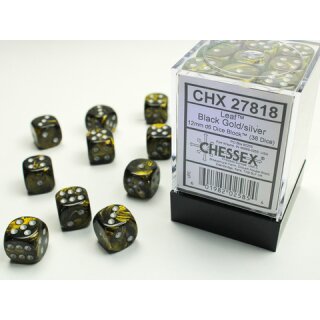 Leaf™ Black Gold w/silver Signature™ 12mm d6 with pips Dice Blocks™ (36 Dice)