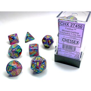 Chessex - Festive - Polyhedral 7-Die Sets - Mosaic/yellow