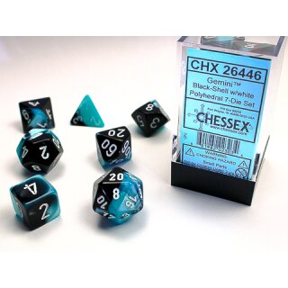Chessex - Gemini - Black-Shell w/White - Polyhedral 7-Die Set
