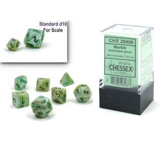 Chessex - Marble - Mini Polyhedral 7-Die Set - Green/DarkGreen