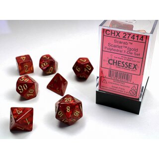 Chessex Scarab® Polyhedral Scarlet™/gold 7-Die Set