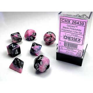 Chessex - Gemini - 7-Die Set - Black-Pink/White