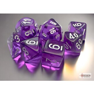 Chessex - Translucent - Mini-Polyhedral - Purple/white 7-Die Set