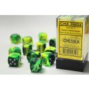 Chessex - Gemini - 12x D6 16mm - Green-Yellow/Silver