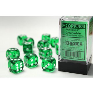 Chessex - Translucent - 12x D6 16mm - Green/White