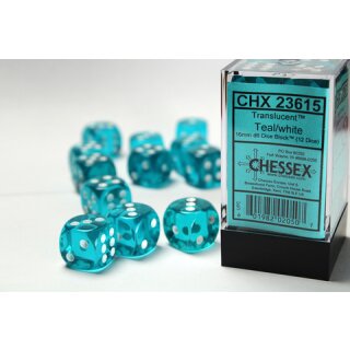 Chessex - Translucent - 12x D6 16mm - Teal/White