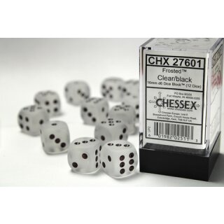 Chessex - Frosted - 12x D6 16mm - Clear/Black