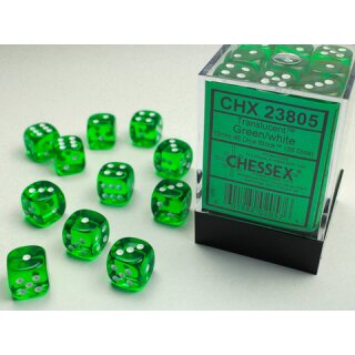 Chessex - Translucent - 36x D6 12mm - Green/White