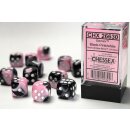 Chessex - Gemini - 12x D6 16mm - Black-Pink/White