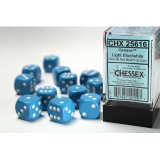 Chessex - Opaque - 12x D6 16mm - Light Blue/White