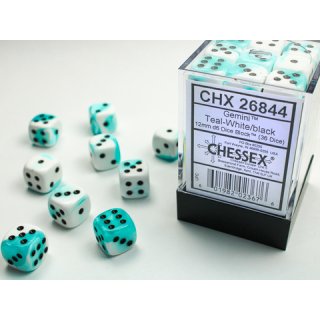 Chessex - Gemini - 36x D6 12mm - Teal-White/Black