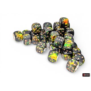 Chessex - Brush- 36x D6 12mm - Deep Forest/Gold
