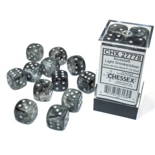 Chessex - Borealis- 12x D6 16mm - Light Smoke/Silver